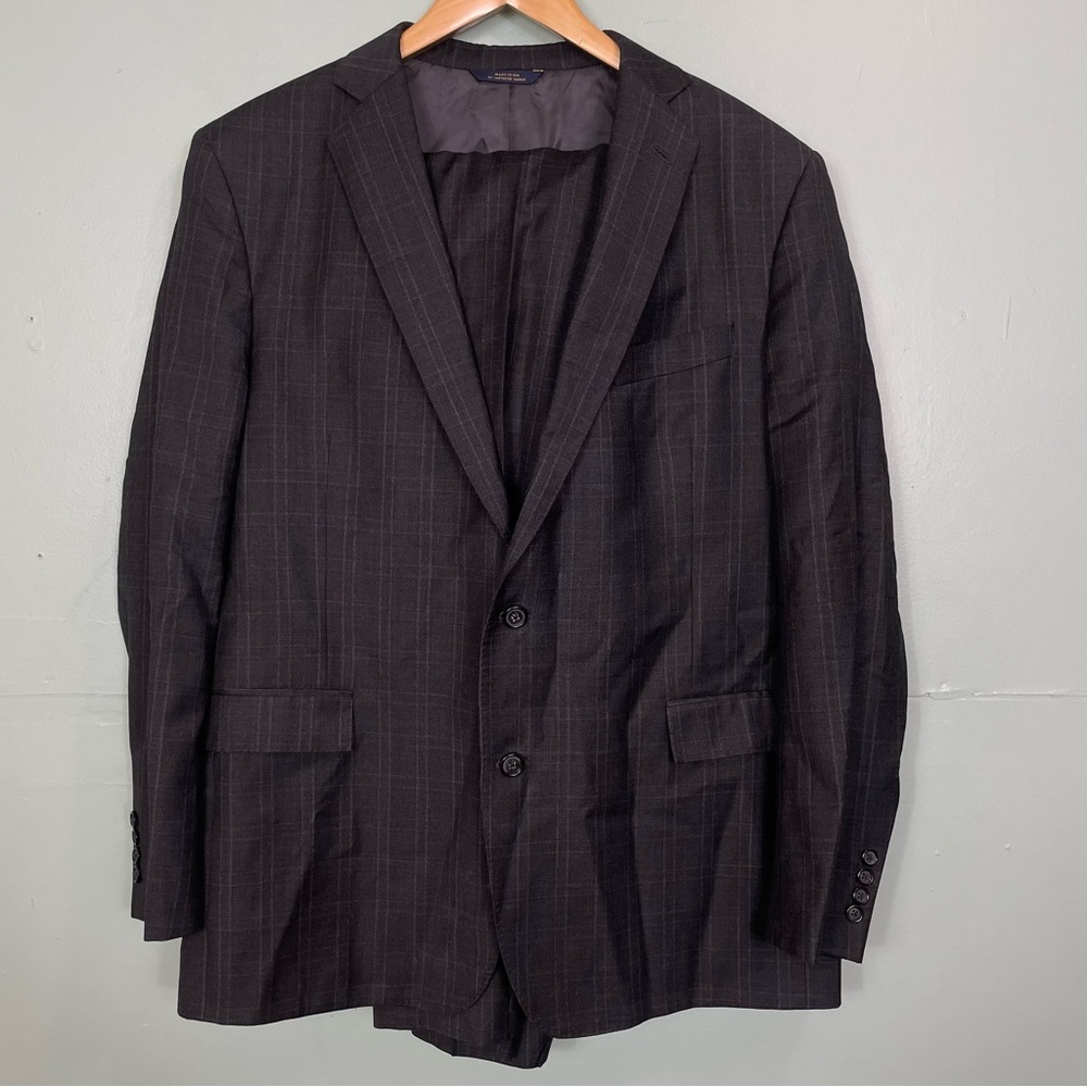 Brooks Brothers 1818 Regent Gray Charcoal Plaid Drago Wool Size 46/40 Suit Set